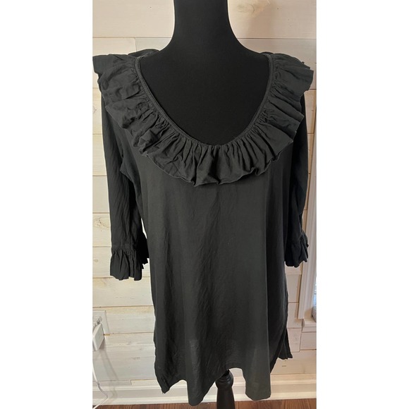 Gretchen Scott Designs Black Ruffle Neck Blouse Scoop Neck Tunic Size Small - Picture 3 of 12